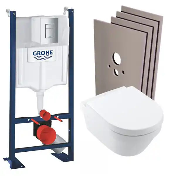 Prix Choc Pack WC Bâti autoportant + WC Architectura sans bride + Abattant + Plaque chrome + Set habillage GROHE