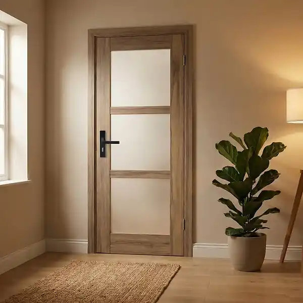 Bloc Porte bois Frake Vitrée H204 x L73 cm Côte Tableau P.Gauche, Poignee GD MENUISERIES Certifié