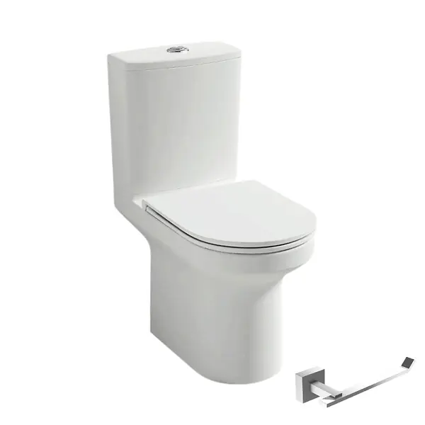 WC à poser sans bride sortie horizontale Elite avec abattant frein de chute + Porte-rouleau Moderne Chromé JACOB DELAFON Bon Plan
