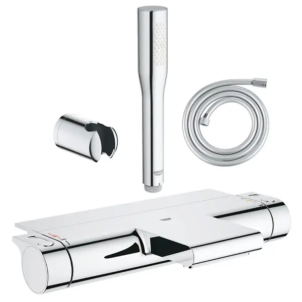 Pack mitigeur bain thermostatique Grohtherm 2000 + Douchette 1 jet Vitalio Get Stick + Flexible et support de douche GROHE Livraison Express