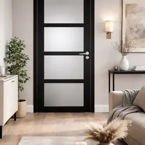 Haute Qualité Bloc Porte Telia Noir Vitrée H204 x L83 cm Côte Tableau P.Gauche,Poignee Pomerol GD MENUISERIES