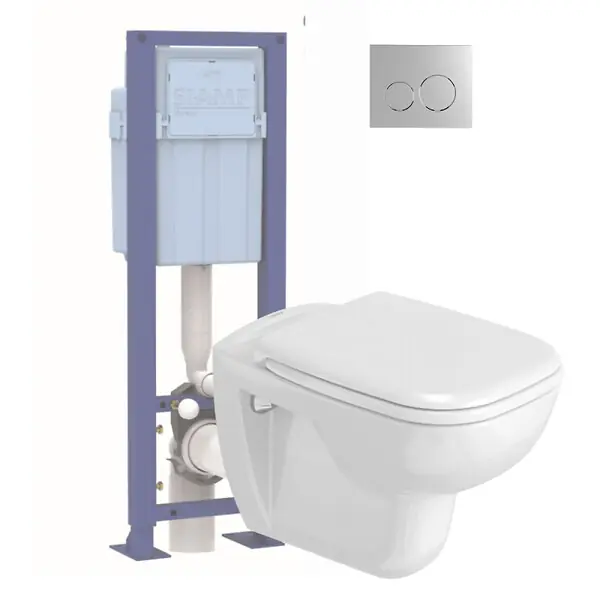 Dernière Chance Pack WC suspendu D-code avec abattant + bati support + Plaque de commande chromée DURAVIT