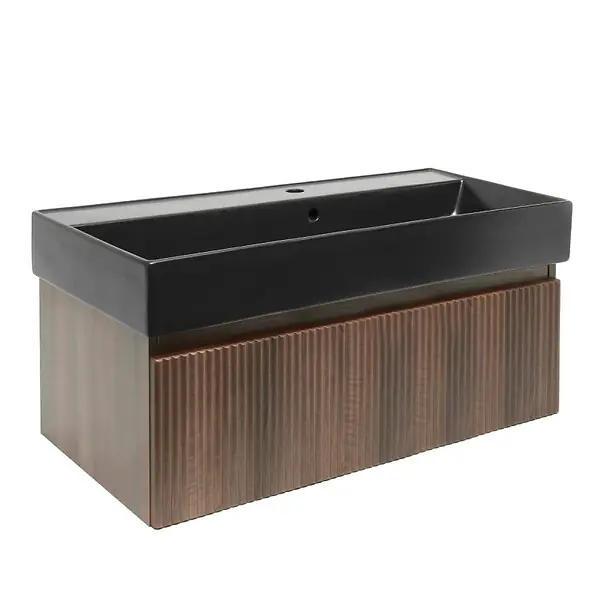 Expédition Rapide Swiss Aqua Technologies Meuble de salle de bain avec lavabo SAT Evolution 98x30x44,8 cm noyer mat (SATEVO100NAU2B)
