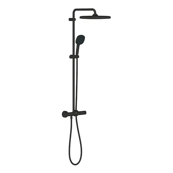 Grohe Vitalio Comfort 250 colonne de douche thermostatique + douche de tête + douchette à main 2 jets, noir mat (G266962431) Produit De Marque