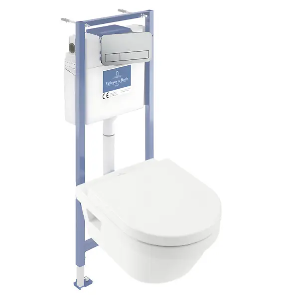Expédition Rapide Pack WC sans bride Architectura avec abattant + bâti-support sol et mur Viconnect PRO + plaque chromée mat VILLEROY ET BOCH