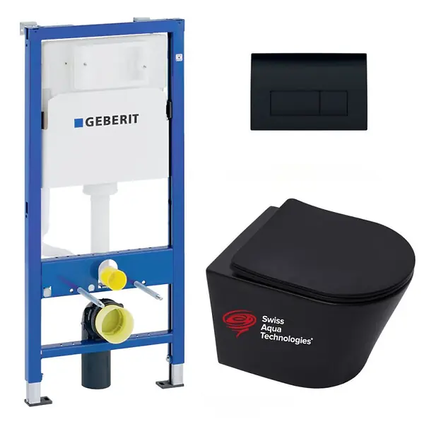 Pack WC bati-support Geberit + WC sans bride Swiss Aqua Technologies + abattant frein de chute + plaque (BLINFIGEB10) Remise