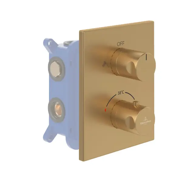 Promotion Façade thermostatique 2 voies Universal rectangle Or brossé + corps encastré VILLEROY ET BOCH
