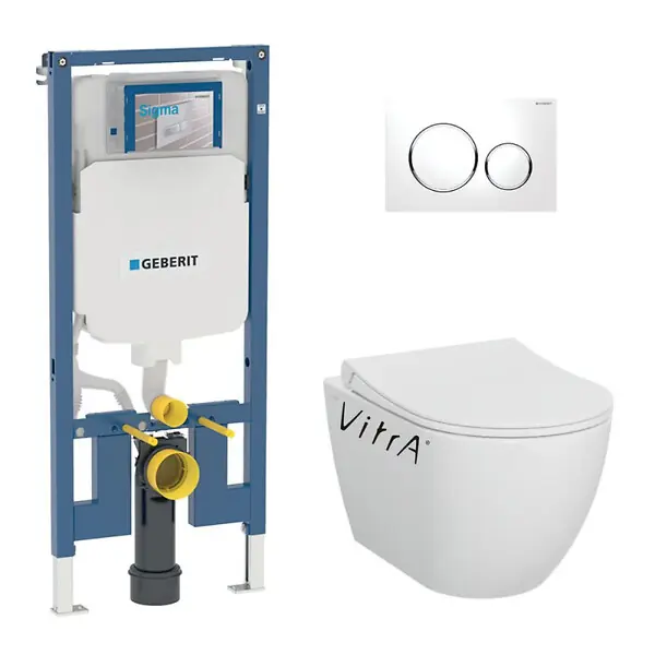Soldes Pack bâti-support Geberit extra-plat UP720 + WC sans bride Vitra S60 + Abattant SoftClose + Plaque blanche (SLIM-S60-C)