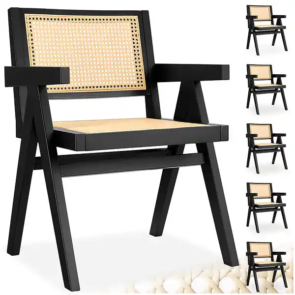 Acheter En Ligne Lot 6 chaises de salle à manger cannage viennois style boho noir TECTAKE