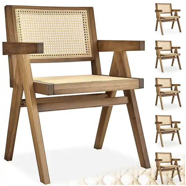 Lot 6 chaises de salle à manger cannage viennois boho chêne clair TECTAKE Offre Limitée
