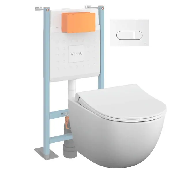 Pack WC suspendu VitrA Sento blanc mat + bâti autoportant V-Fix Core + Plaque Round Blanche Achetez Aujourd'hui