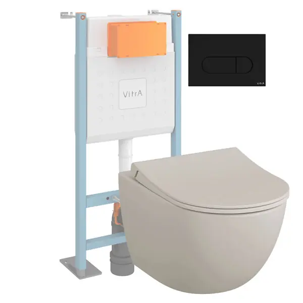 Retour Gratuit Pack WC suspendu VitrA Sento lin mat + bâti autoportant V-Fix Core + Plaque Round noir