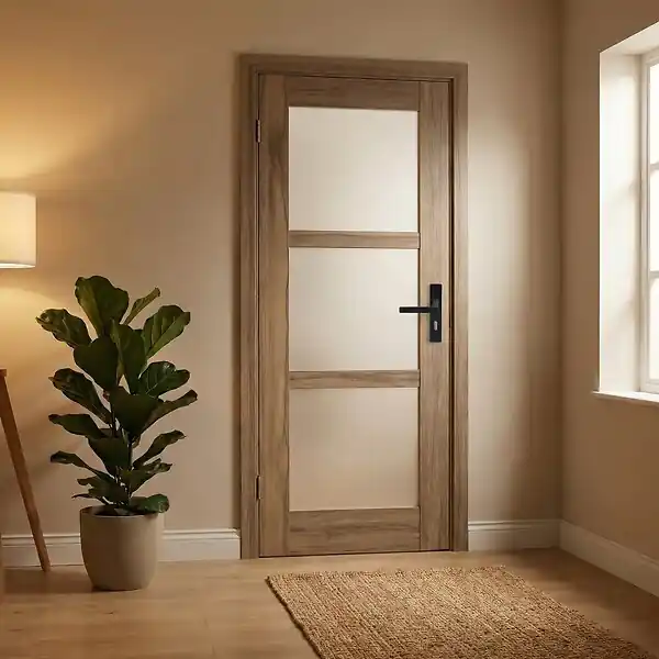 Bloc Porte bois Frake Vitrée H204 x L83 cm Côte Tableau P.Droit, Poignee GD MENUISERIES Quantité Limitée