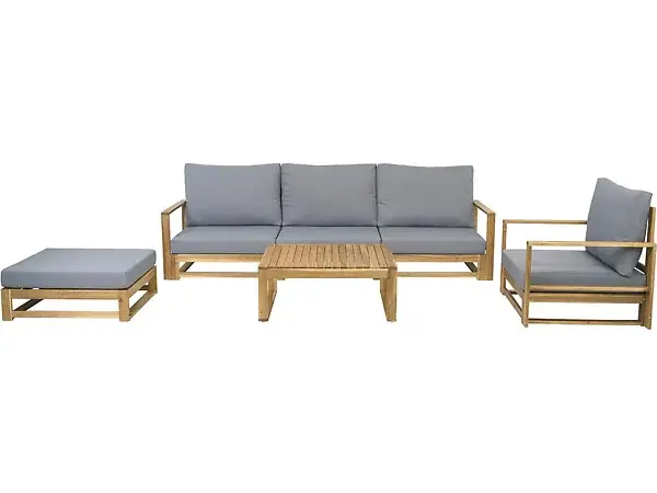 Jusqu'à Épuisement Des Stocks Salon de jardin en bois d‘acacia avec coussins "Bellingham" - 5 places - Gris HABITAT ET JARDIN