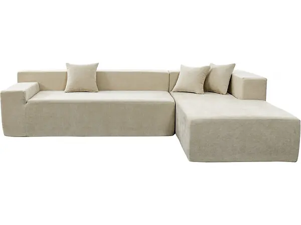 Usine Directe Canapé d‘angle en tissu texturé "Tessaro" - 4 places - Beige HABITAT ET JARDIN