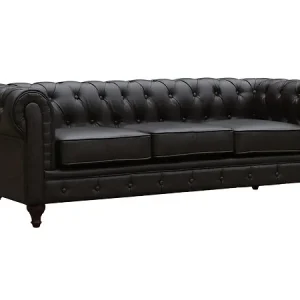 Seulement Aujourd'hui Canapé fixe Chesterfield "Aliza" - 204 x 80 x 58 cm - 3 places - Marron HABITAT ET JARDIN