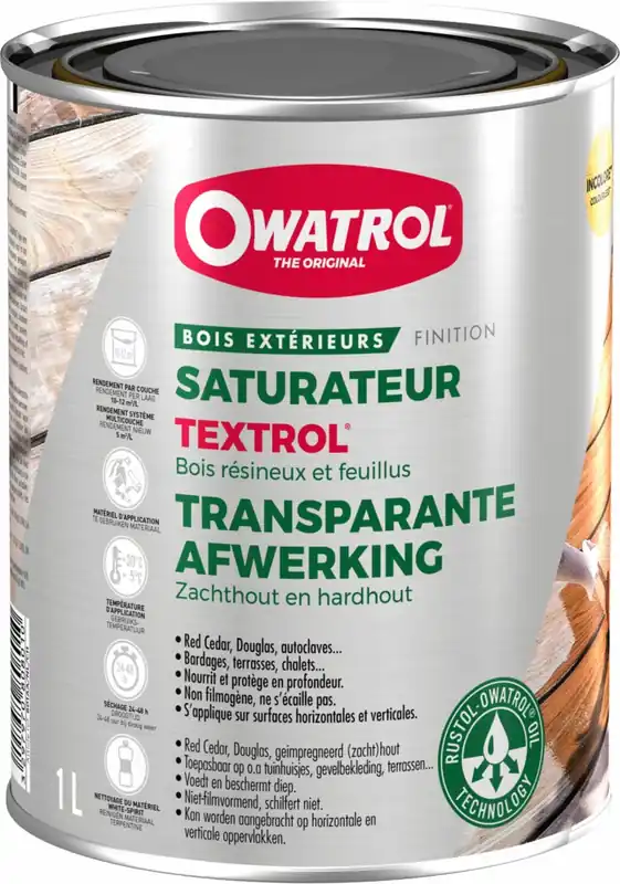 Saturateur incolore pour bois résineux et feuillus extérieurs TEXTROL 1 l OWATROL Commander Vite