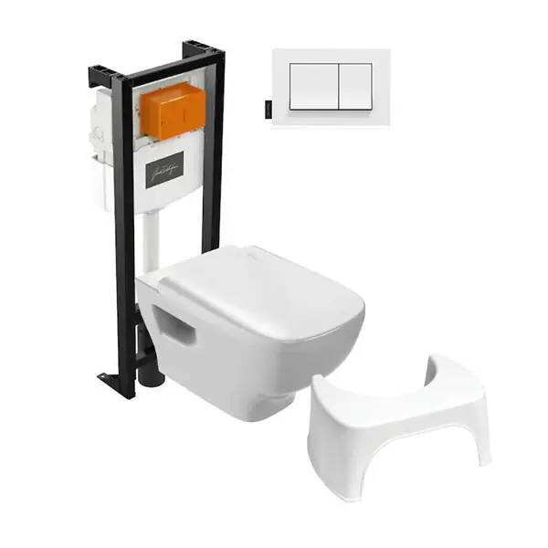 Livraison Express Pack WC suspendu sans bride Struktura+ bâti-support + plaque blanc + tabouret blanc JACOB DELAFON