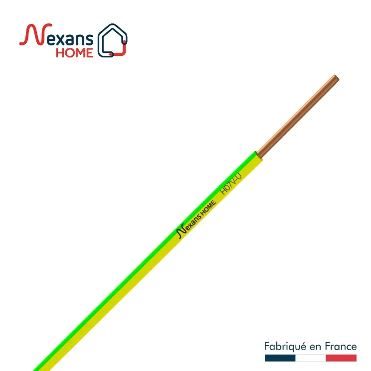Fil électrique H07V-U 1,5 mm² rigide vert/jaune 5 m - NEXANS Satisfait Ou Remboursé