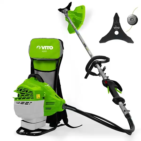Débroussailleuse Thermique 47cm³ Coupe Ø25cm + Lame et fil nylon Réservoir 1L Autonomie 1h30 Port Sac à dos VITO Professionnel Offre Exclusive