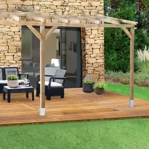 Prix Promo Pergola bois Couv‘Terrasse - Marron - L.493xP.297xH.249cm CHALET & JARDIN