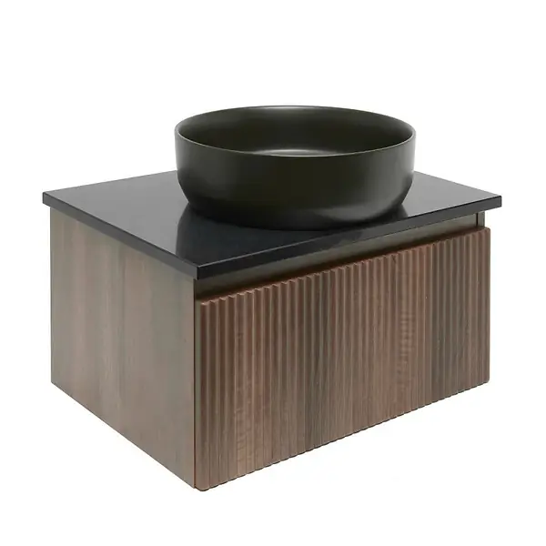 Dernière Chance Swiss Aqua Technologies Meuble de salle de bain avec comptoir en granit SAT Evolution 58x30x44,8 cm noyer mat (SATEVO60NAZ)