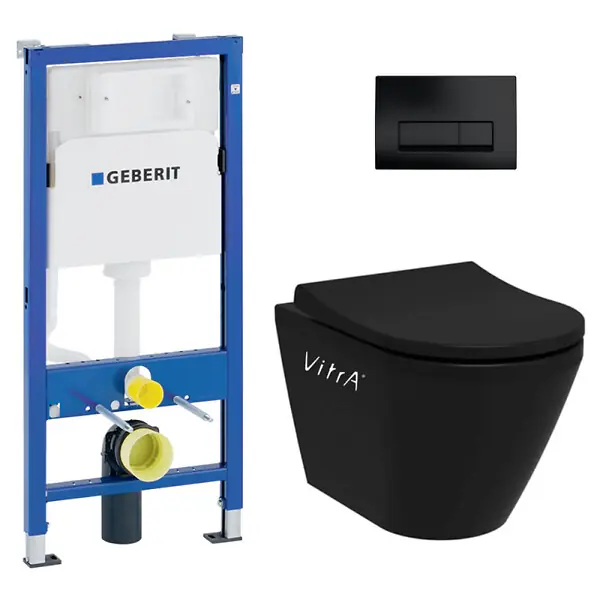 Duofix UP100 Pack bâti-support + WC sans bride Vitra Integra + Abattant SoftClose + Plaque Delta 50 Noir Mat (BlackIntegraGeb10) GEBERIT Acheter Direct