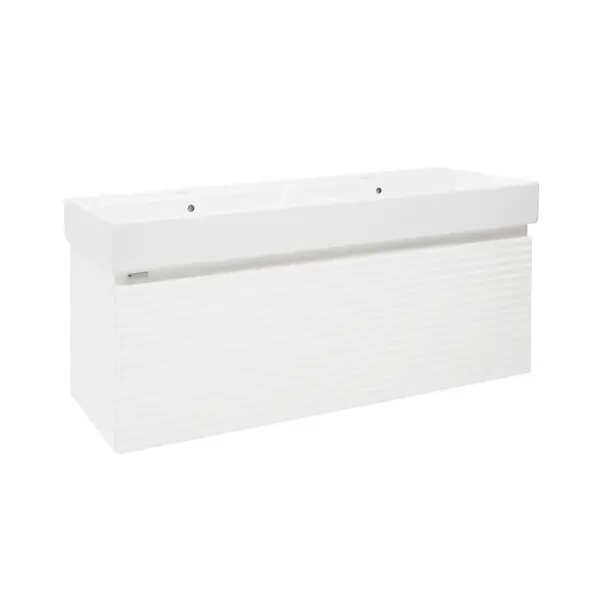 Meuble et lavabo salle de bain strié Naturel Savona 118x43x44,8 cm blanc brillant (SAVONA120BIU2) Dernière Chance
