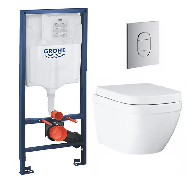 Soldes pack bâti-support Rapid Sl + plaque Arena chrome + cuvette Euro Ceramic Compact + abattant softclose (euroceramicset2) GROHE