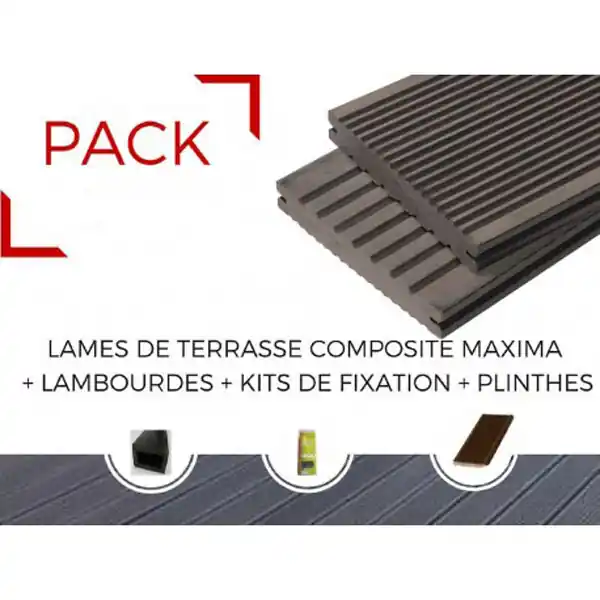 PACK 4 m² lame de terrasse composite Maxima + ACCESSOIRES 3600mm Brun rouge, ep.22mm, l.14 cm, L.360 cm MCCOVER Dernière Chance