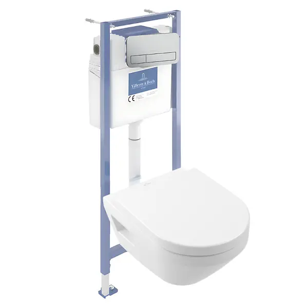 Expédition Rapide Pack WC suspendu sans bride Architectura Twistflush [e³] rond + bâti-support sol et mur + plaque chrome mat VILLEROY ET BOCH