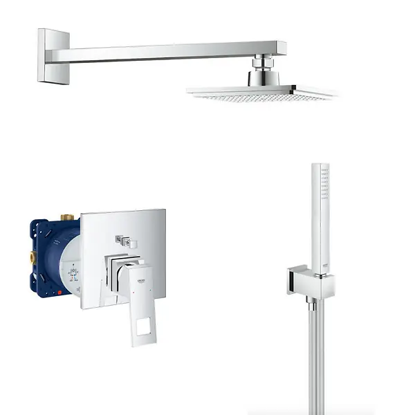 Eurocube Set mitigeur mécanique + Douchette stick 1 jet avec support + Douche de tête + Corps d‘encastrement (24062000-Eurocube) GROHE Nouveauté