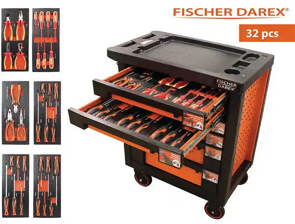 Livraison Express Servante d‘atelier avec 32 outils - Acier - 6 tiroirs FISCHER DAREX