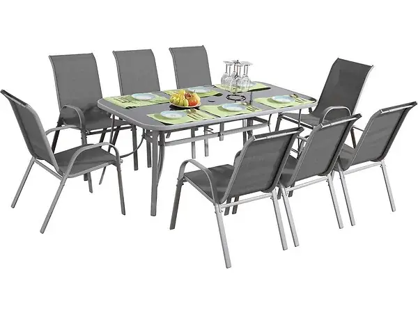 Table et chaises de jardin en textilène "cordoba + Porto" 8 personnes gris clair HABITAT ET JARDIN Dernière Chance