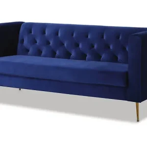 Top Vente Canapé fixe en velours "Bruce" - 196 x 76 x 82 cm - 3 places - Bleu foncé HABITAT ET JARDIN