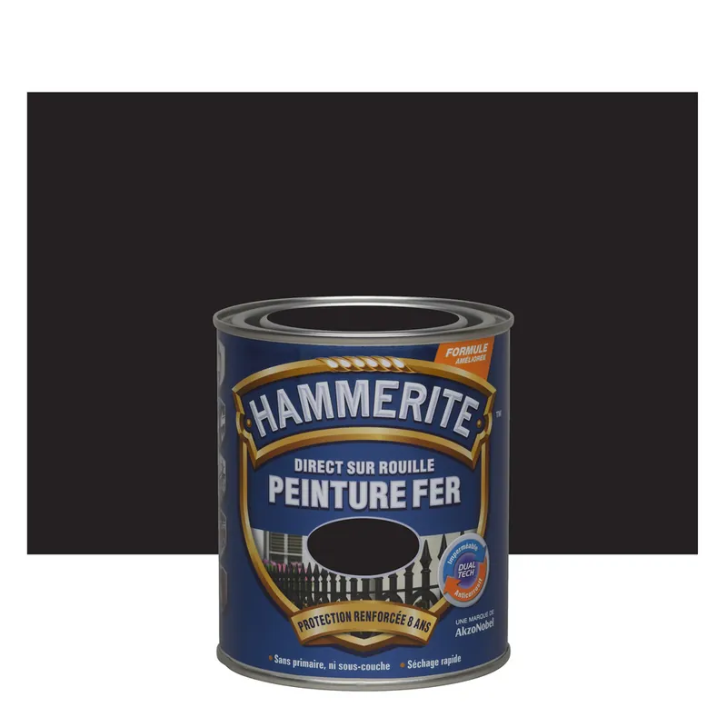 Promotion Peinture fer extérieur direct sur rouille finition lisse noir brillant 750 ml - HAMMERITE