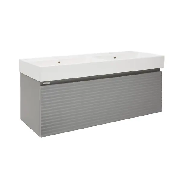 Livraison Express Meuble et vasque salle de bain strié Naturel Savona 118x43x44,8 cm gris mat (SAVONA120GMU2)