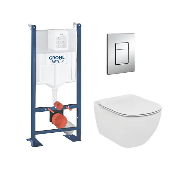 Pack WC Ideal Standard Tesi Aquablade sans bride + Rapid SL autoportant NF + plaque Skate Cosmo chrome (ProjectTesi-1-SP) GROHE Prix Promo
