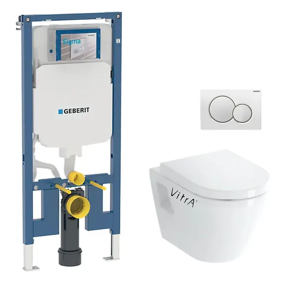 Pack WC Bati-support Geberit UP720 extra-plat + WC Vitra Integra + Abattant en Duroplast + Plaque chrome Certifié