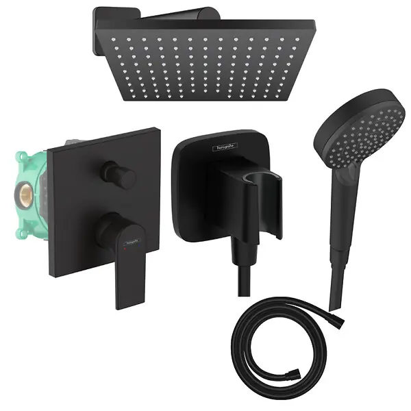 Colonne de douche encastrée mécanique Vernis Shape Douche de tête Vernis Shape Flexible Isiflex Douchette Vernis Blend noir HANSGROHE Paiement Sécurisé