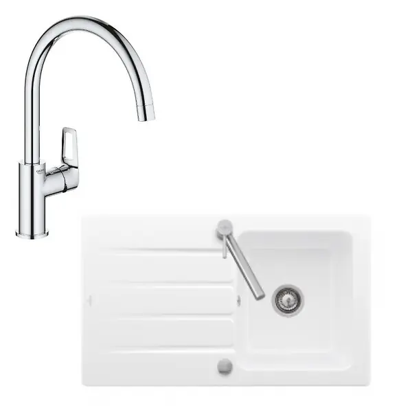 Marque Evier 86 x 51 cm Architectura 50 Blanc + Robinet cuisine Bauloop VILLEROY ET BOCH