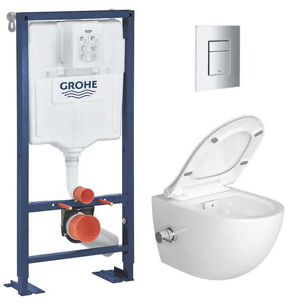 Pack WC Bâti autoportant Solido + WC sans bride SAT fonction bidet thermostatique + Plaque chrome (AUTOPORTANT-SATCLEAN-1) GROHE Offre Limitée