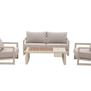 Salon de jardin PERTH aluminium crème avec glacière 4 places - PROLOISIRS Dernière Chance