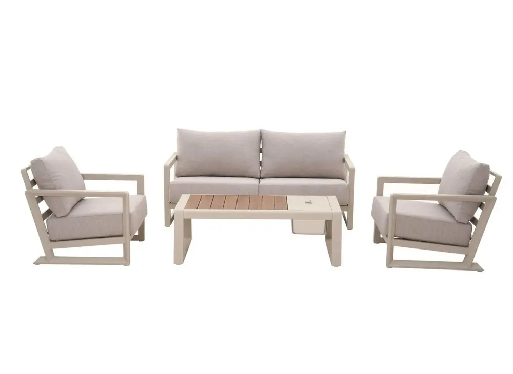 Salon de jardin PERTH aluminium crème avec glacière 4 places - PROLOISIRS Dernière Chance