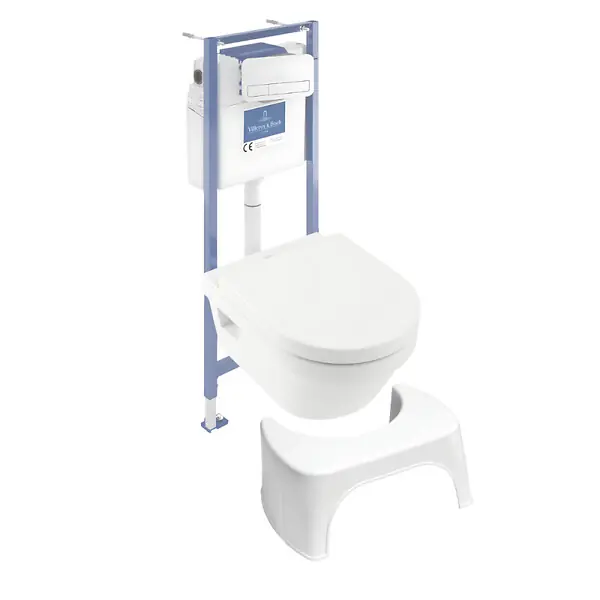 Pack WC sans bride Architectura abattant + bâti-support sol et mur + plaque blanche + Tabouret blanc VILLEROY ET BOCH Must-Have
