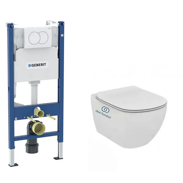 Acheter Direct Pack WC Bati-support Geberit Duofix + WC sans bride Ideal Standard Tesi Aquablade + Abattant slim softclose + Plaque + Set d‘iso