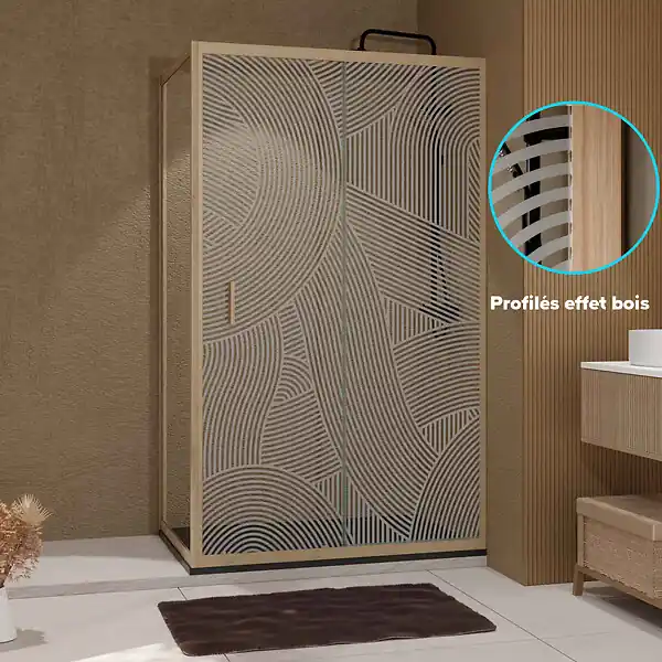 Super Prix Porte de Douche Coulissante avec Retour 120x90x200cm Style Japandi Arrondi - Cadre Effet Bois AURLANE
