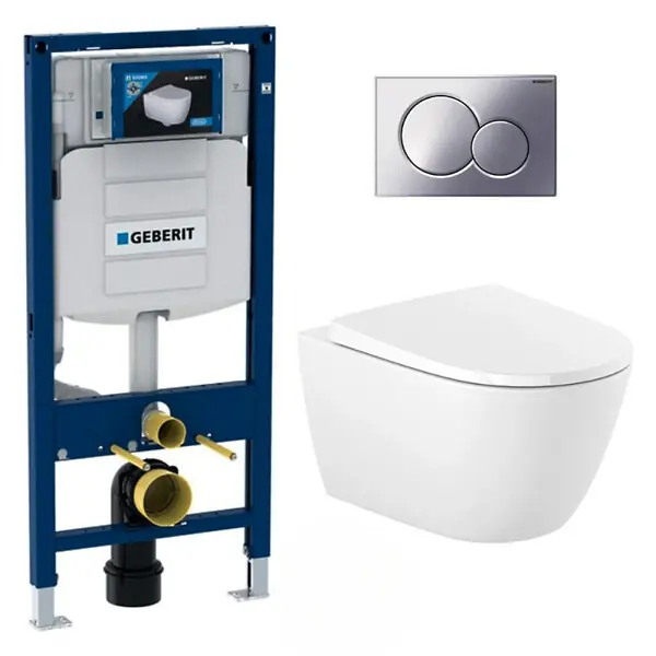 Achetez Aujourd'hui Pack WC Bati Geberit Duofix Bati-support Geberit UP320 + cuvette Roca sans bride + abattant Soft Close + Plaque Chrome