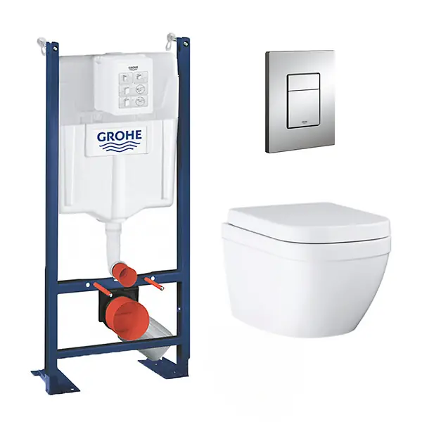Bon Plan Pack WC Euro Ceramic sans bride Triple Vortex blanc alpin + Rapid SL autoportant NF + plaque chrome (ProjectEuroCeramic-1) GROHE