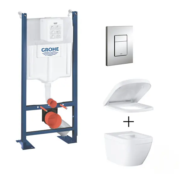 Prix Bas Pack WC Euro Ceramic Cuvette Compact Triple Vortex + Rapid SL autoportant NF + plaque chrome (ProjectEuroCompact-1) GROHE
